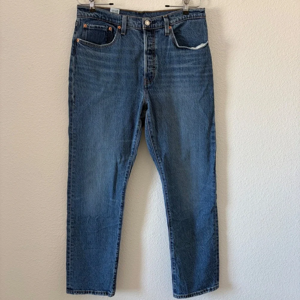 Levi's 501 Org Fit Jeans Mens Medium Blue Straight Leg Button Fly Denim W32 L29 - Picture 2 of 9